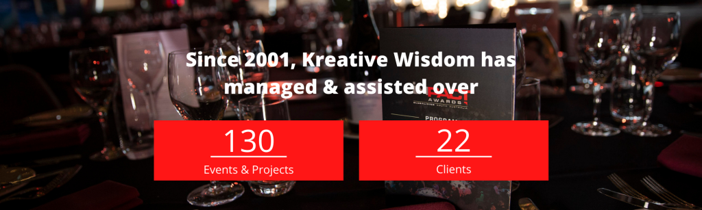 Since 2001, Kreative Wisdom has managed and assisted over 130 events and projects or more than 22 clients