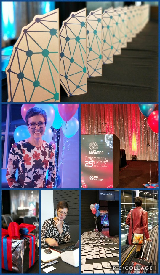 Collage of images of event management including phone calls, name badges, event branding and event organiser, Kathryn Bothe.